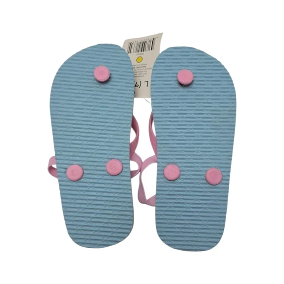 NWT Toddler Girls Rainbows Clouds Strap Flip Flops Sandals 9 / 10 Baby Blue Pink - Picture 2 of 3